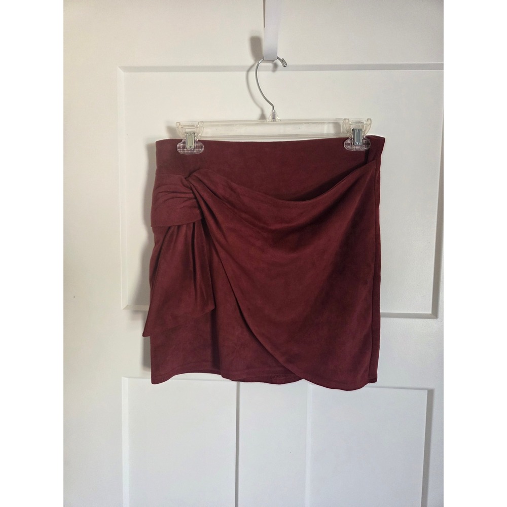 Altar'd State Burgundy Faux Suede Wrap Mini Skirt Side Knot Detail Size M